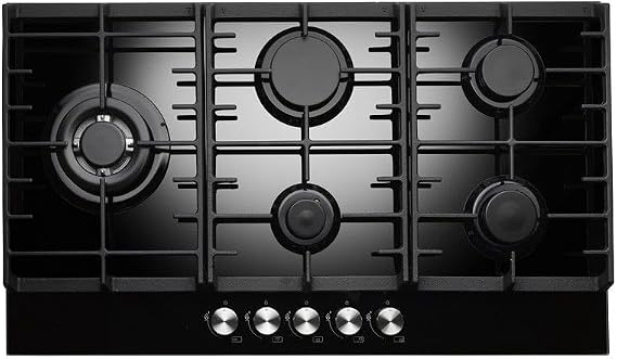 Teknix Signature Collection SCGH91B 90cm Gas Hob with 3.8Kw Wok Burner - Black Glass