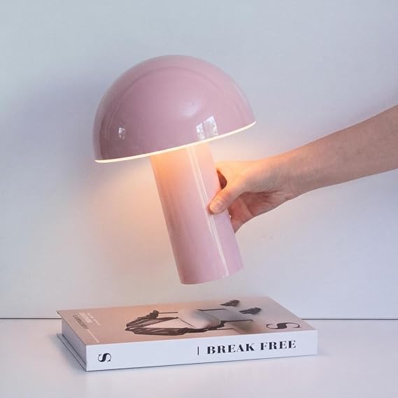 Brightech Celia Table Lamp 10" Touch-Controlled Mushroom Accent Lamp, Cordless & Dimmable LED, Portable & Rechargeable Bedside Night Light, Sustainable Recycled Modern Patio Lamp, Home Decor Pink