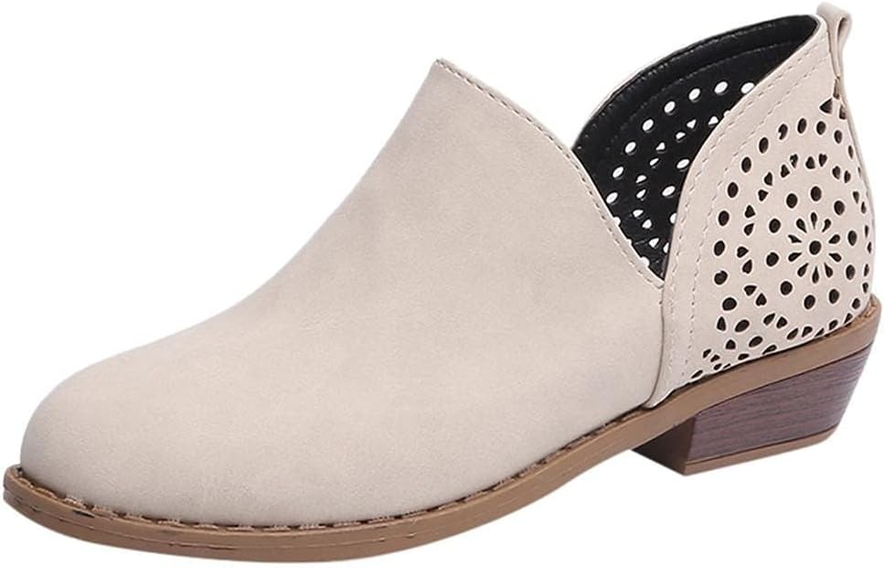 ZDLJYL Women's Ankle Boots Chunky Stacked Heel Slip on Shoes Faux Suede Side Zipper Casual Western Booties Outdoor Combat Boots