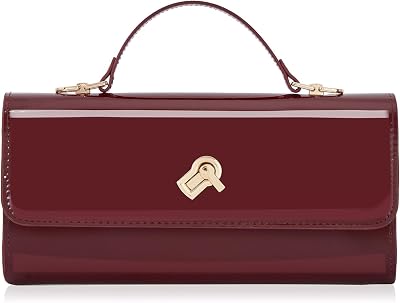 Huralona Women Metallic PU Leather Evening Clutch Purse Square Box Handbag Crossbody Shoulder Bag with Twist Lock Closure