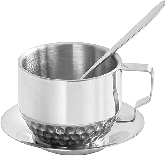 Stainless Steels Coffee Cups with Spoon and Saucer Double Walled Coffee Mugs Drinkware for Lattes Espresso Milk Teas Teas Cups Set Milk Mug ​mat Spoon