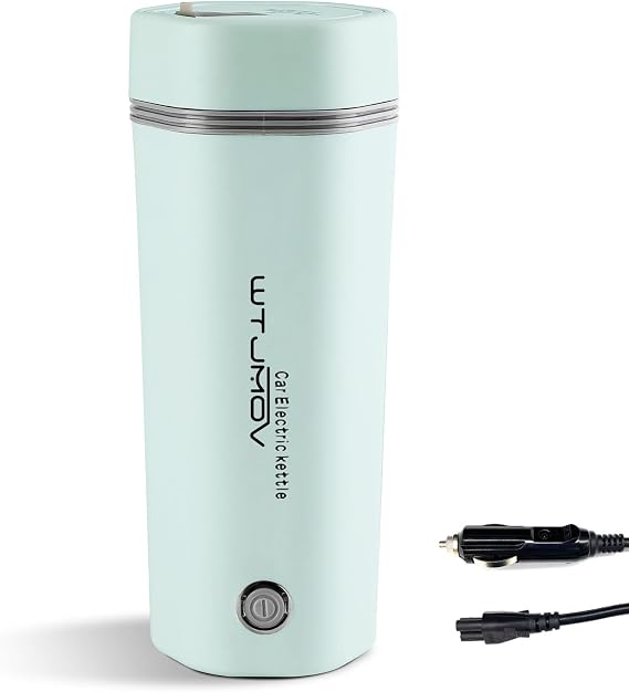 WTJMOV 12V Car Electric Travel Kettle, Portable Electric Tea Coffee Kettle for 12V Car, Water Boiler & Heater Automatic Shut-Off (Light Green)