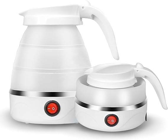 Foldable Electric Kettle, Travel Camping Mini Portable Collapsible Kettle Camping Kettle Electric, Small Caravan Coffee Maker for Outdoor Hiking Bedroom (600ML)
