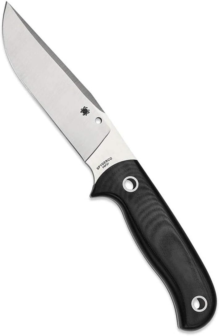Spyderco Bradley Bowie Fixed Blade Knife - Black G-10 Handle with PlainEdge, Full-Flat Grind, PSF27 Steel Blade - Includes Boltaron Sheath - FB33GP