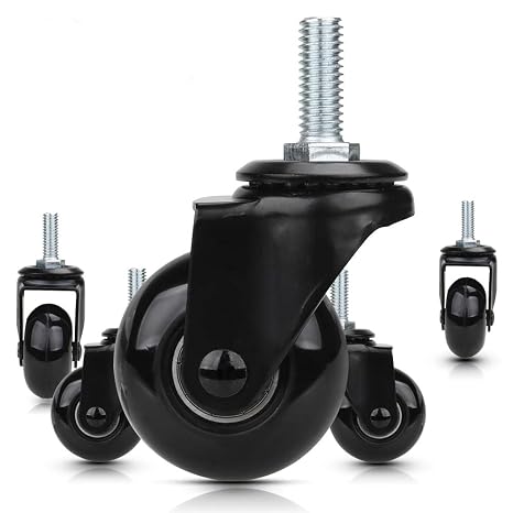 Caster Wheels 2'', Heavy Duty Soft PU Wheels with Threaded Stem 3/8''-16x1(Not Metric M10), Quiet and Smooth Rolling, Safe for Hardwood Tile Carpet Floors, Set of 5