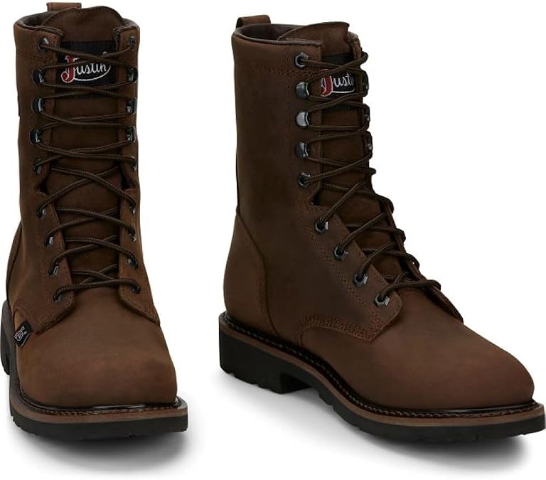 Justin Drywall 8" Work Boots for Men - Stampede Collection - Waterproof Full Grain Leather, EH Rated, Round Toe