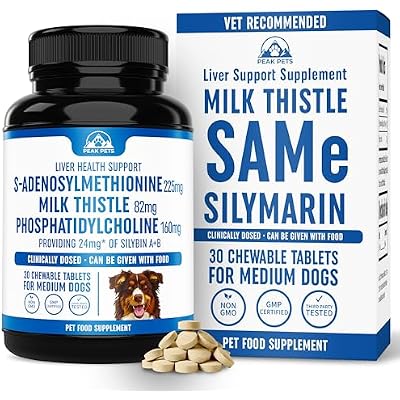 Liver Support Supplement for Medium Dogs with Silymarin SAMe & Silybin S-Adenosyl-L-methionine SAM-e & Silybum Milk Thistle Dog Liver Supplement - 3rd Party Tested, Non GMO - 30 Chewable Tablets