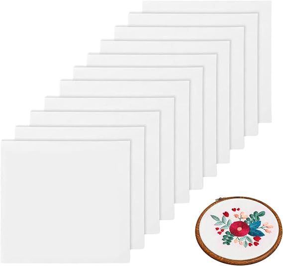 10Pcs Pre‑Cut White Cross Stitch Fabric, 30×30cm Embroidery Cloth Squares