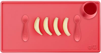 ezpz Tiny Collection Set Coral - 100% Silicone Placemat, Cup & Spoon for First Foods  Baby Led Weaning  Purees - Designed by a Pediatric Feeding Specialist - 6 Months