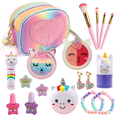 Girls Makeup Kit for Kids - MerryXGift Real Makeup Sets with Purse for Girls, Unicorn Makeup Toy for Kids Little Girls Toddlers