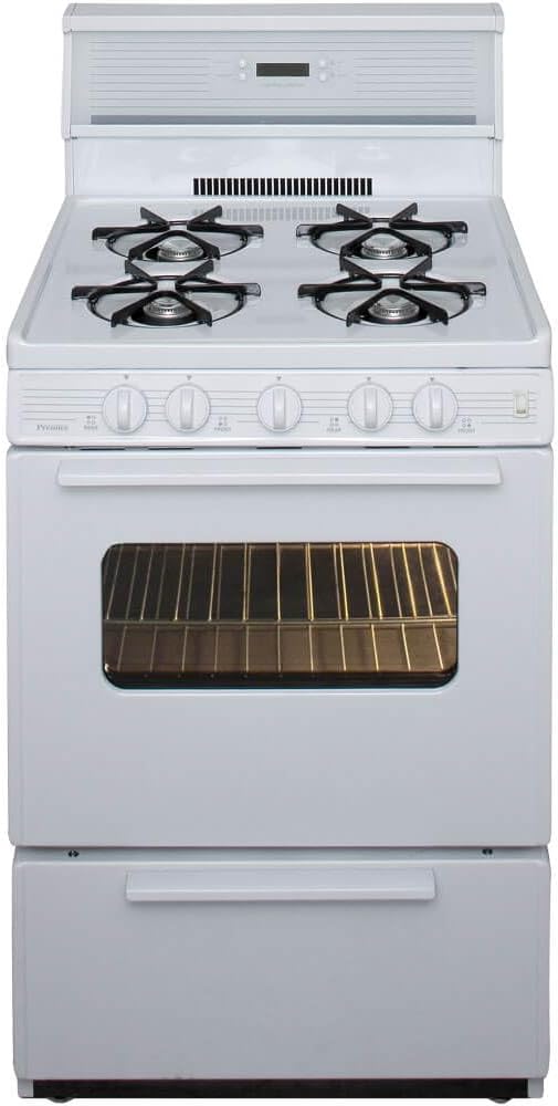Premier SCK240OP 24" Gas Range with Electronic Ignition Anti-Tip Bracket 4 Open Burners Electronic Clock and Timer and 10" Backguard: