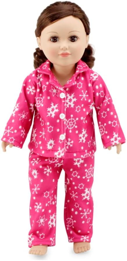 Emily Rose 18 Inch Doll Pink and White Snowflake Pajamas Gift Boxed | USA Brand 2-Piece Holiday PJs for 18" Dolls | Soft Warm Snuggly Doll Sleeping Set | Fits American Girl & Our Generation Dolls