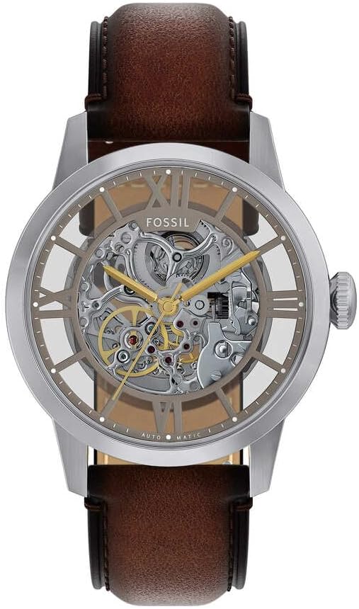 Fossil Watch for Men Townsman, 48mm case Size, Mechanical Automatic Movement, Leather Strap