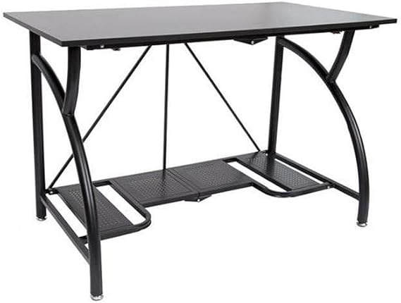 Origami Large Foldable Two-Shelf Desk, Sturdy Steel-Frame Laptop Computer Table, Black