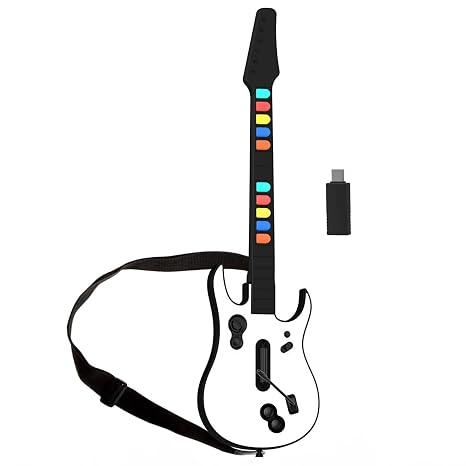 Guitar Hero PC, Wireless PS3 Guitar Hero Controller with Dongle Adapter Guitar Hero Rock Band Would Tour Games Bundle Clone Hero for Playstation 3 /Computer-White