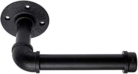 Industrial Pipe Toilet Paper Holder, DIY Vintage Rustic Paper Holder Towel Racks Heavy Duty Pipe Roll Tissue Holder with Mounting Screws for Bathroom, Bedroom, Kitchen (Black, 1)