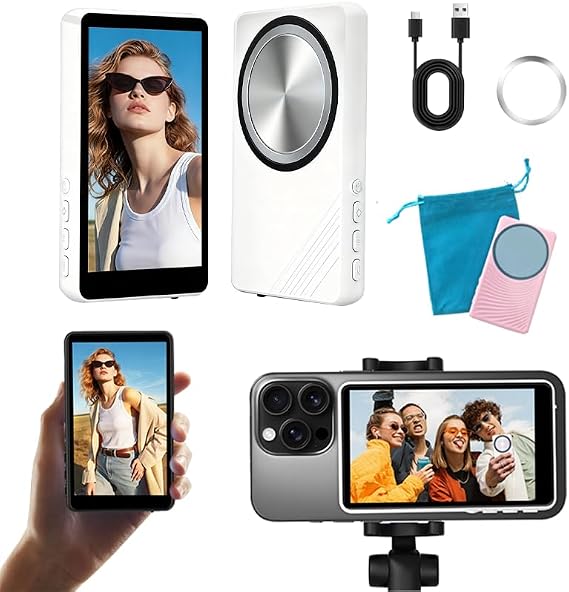 Vlog Selfie Monitor Screen iPhones 7-17 & Android-Magnetic Phone Selfie Monitor Screen 4KBluetooth Remote Back Camera Monitor Suitable for Selfie Vlog and TikTok Snaplylens for iPhones