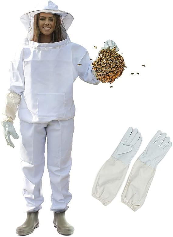 Bee Suit, Professional Beekeeping Outfit for Men & Women | Full body protection, Hooded Veil, Gloves & Pants Included, Lightweight, Unisex Fit, For Backyard Beekeeping