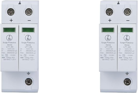Pissente Voltage Arrester Device, 2 Pack 2P Guide Rail Mounting 40KA Surging Protective Device DC Photovoltaic Protector Low Voltage Arrester for Home Commercial Lighting Protect