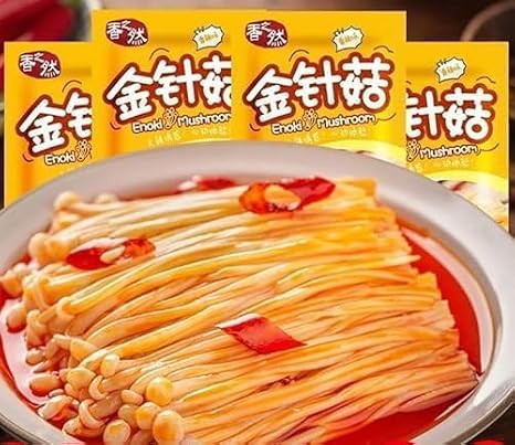 Instant Fresh spicy golden enoki mushroom 10/20packs,spicy strips,Chinese cuisine,red oil enoki mushroom,Mala Latiao,seasoned dishes,delicious snacks gift,healthy pickles,Vegetarian Snacks (30 packs)