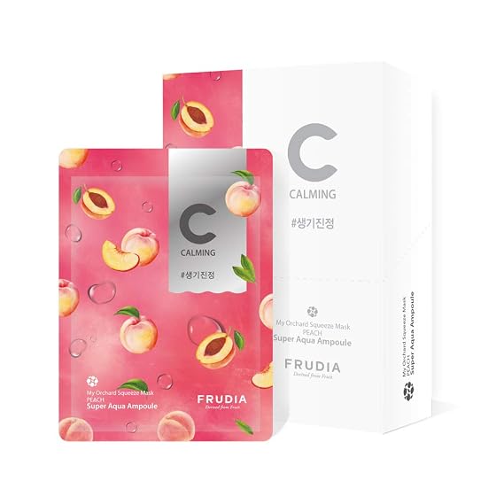 FRUDIA WELCOS My Orchard Squeeze Mask Peach | Korean Skin Care Brightening & Hydrating Facial Mask | Calming Face Moisturizer Sheet Mask w/Peach & Honey Extracts (Pack of 10 Sheet Masks)
