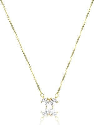 Kyerlyn Diamond Necklaces for Women, Dainty Leaf Necklace 14K GoldSilver Plated CZ Heart Pendant Necklace Simple Flower Choker Necklaces Elegant Everyday Jewelry Gift