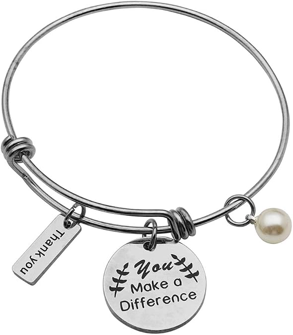 Beeshion Thank You Gifts You Make a Difference Bracelet Stainless Steel Charm Volunteer Appreciation Jewelry Gift for Employee/Mentor/Doctor