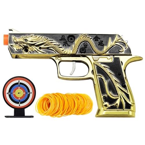 Golden Dragon Rubber Band Gun Toy Classic Upgraded Design Foldable Storage  with Rubber Band and Target Black