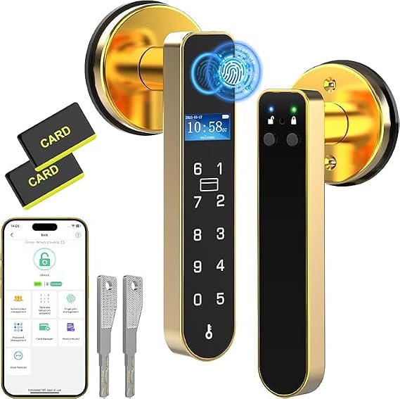 Eseesmart Fingerprint Door Lock with Screen, RFID Smart Door Handle Lock with Keypad Bluetooth Control, Biometric Digital Electronic Smart Locks for Bedroom Home Office Apartment