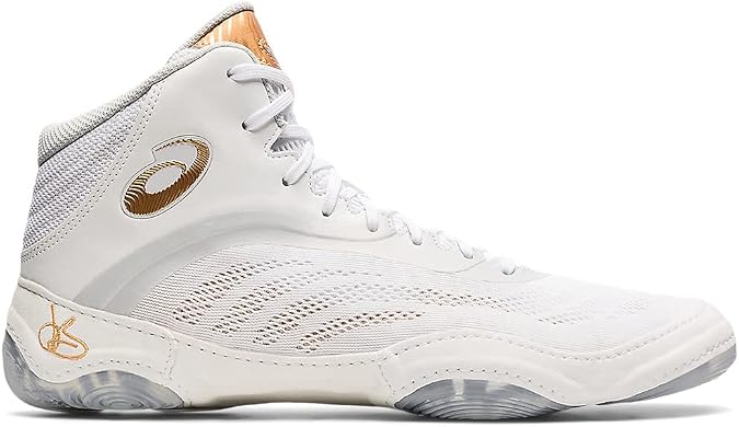 ASICS Men's JB Elite V Wrestling Shoes, 4, White/Pure Gold