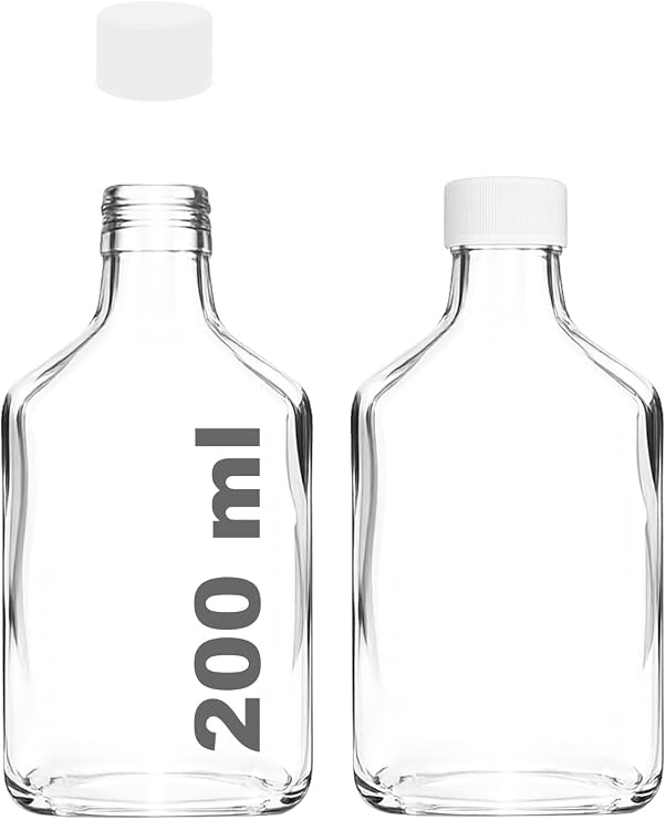 Afracam 200 ml Yassı Şeffaf Cold Brew Şişesi Plastik Beyaz Kapaklı 200 cc Soğuk Kahve Cam Şişe 2 Adet
