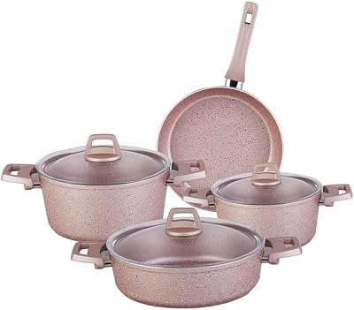JSEIAJB Kitchen Bio Granite Cookware Set Not Stick Cooking Pot Pan 4 Pots 3 Lids 7 Pieces Cuisine Things Household Supplies