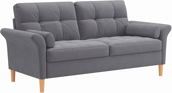 3 Seater Fabric Sofa with Tufted Back, Grey