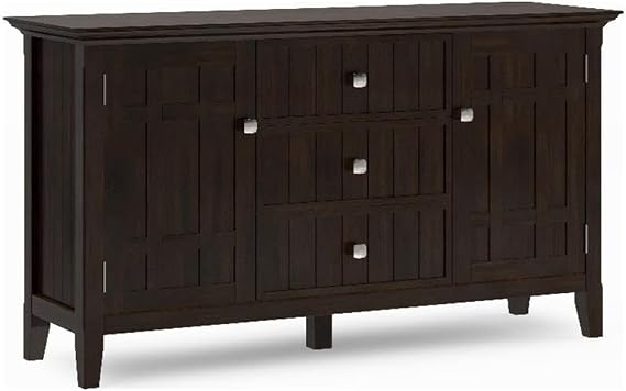 SIMPLIHOME Bedford 54" Wide Solid Wood 2-Door Buffet in Brunette Brown