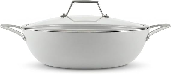 TECHEF - CeraTerra, 5 Qt / 12-in Ceramic Nonstick All Purpose Chef Pan with Cover, (PTFE and PFOA Free Ceramic Exterior & Interior), Oven & Dishwasher Safe, Made in Korea, Grey/Silver (5 Qt Chef Pan)