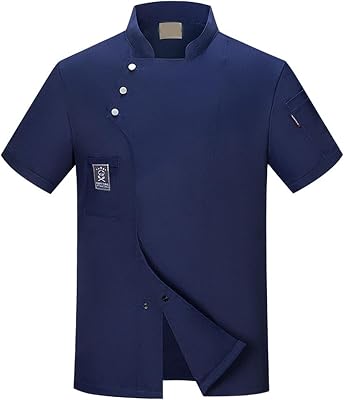 Professional Chef Jacket - Men Women Short Sleeves Stand Collar Pocket Buckle Catering Work Clothes Bakery Chef Top Shirt