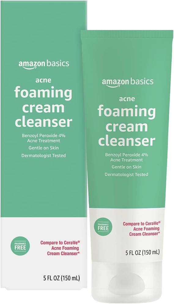 Amazon Basics Acne Cream Cleanser with 4% Benzoyl Peroxide, 5 Fluid Ounces, 1-Pack