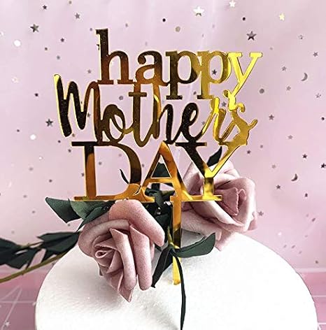 6 pcs Happy Mother's Day Cake Topper Cake topper Acrylic Mirror Decorative Party Cake Decoration for Mother's Day(Letter Gold)