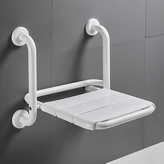 Folding Shower Chair with Armrest, Shower Seat Wall Mounted for Seniors, 2 in 1 Multifunctional Foldable Bathroom Shower Bench for Pregnant Woman, Space-Saving, Stable & Heavy Load-Bearing