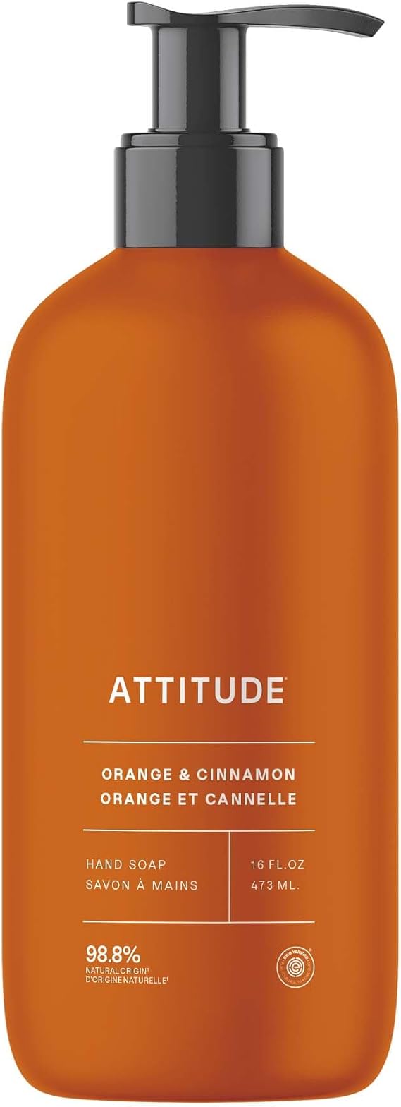 ATTITUDE Liquid Hand Soap, EWG Verified, Plant and Mineral-Based, Dermatologically Tested, Vegan, Orange Cinnamon, 473 mL