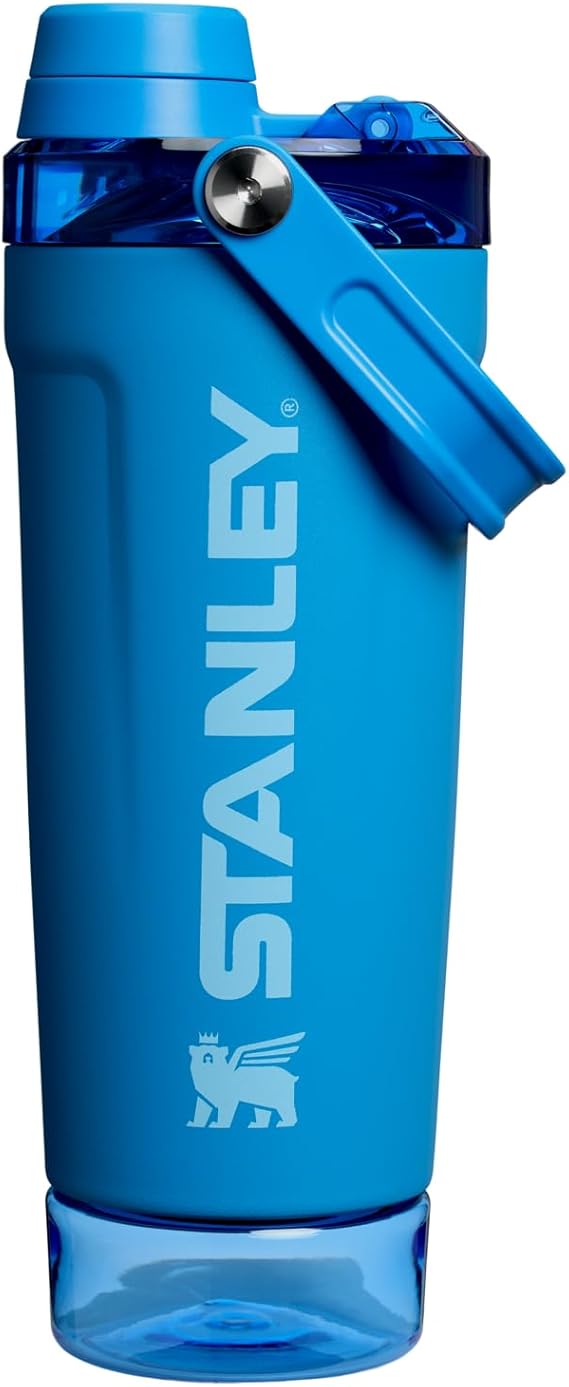 STANLEY Vitalize Shaker Bottle, 20 oz, Azure | Leakproof Shaker Bottle | Fast-Flow Spout | Removable Strainer | Easy-Grip Handle | Base Container | Double-Wall Insulation
