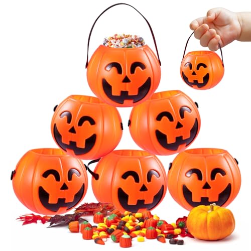 HANSGO Mini Halloween Portable Pumpkin Bucket, 12PCS 3.3 inches Small Halloween Pumpkin Candy Buckets Children Trick or Treat Bags