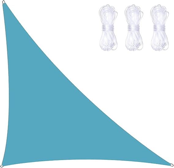 Garden Sail Canopy, Triangle Sun Sail Shade with 3 Ropes, Waterproof, UV Block, Right Angle Garden Shade Sails Sunshade Awnings for Outdoor Patios (Light Blue,3m x 3m x 4.3m)