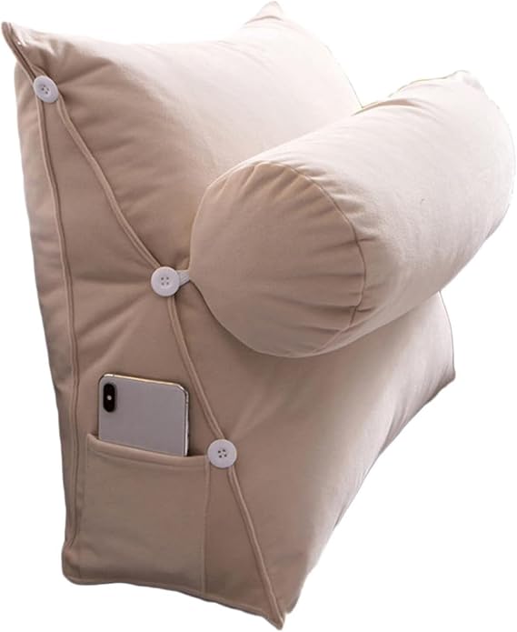 Triangular Reading Pillow, Back Wedge Pillow with Adjustable Neck Pillow, Reading Backrest Cushion for Sofa Bed Day Bed(Champagne,60x50x20 cm)
