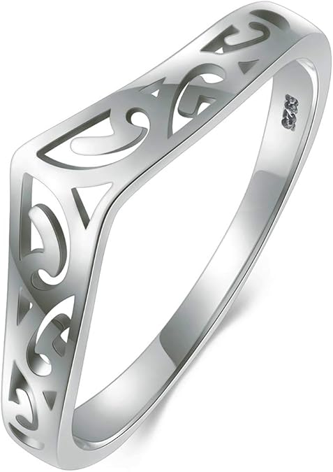 BORUO 925 Sterling Silver Ring, Chevron Thumb Stackable Band Size 4-12