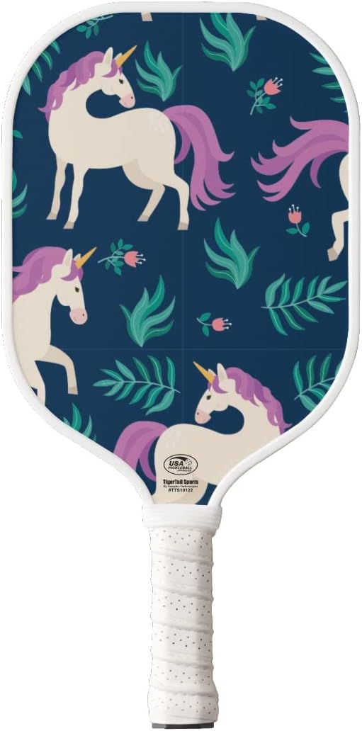 Unicorn Pattern Colorful Design Pickleball Paddle, USA Pickleball Approved, White Trim