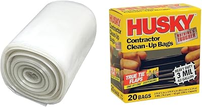 Frost King CB3250 Boxed Heavy Duty Contractor Clean-Up Bags, 32 inch x 50 inch x 3 Mil., 20 Bags & Husky HK42WC020B 42-Gallon Polyethylene Resin Contractor Clean-Up Bags, 20 Count