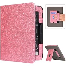 Caweet Case for Nook GlowLight 4 Plus 7.8" 2023 Release, Premium PU Leather Foldable Stand Protective Sleeve Cover with Card Slot and Hand Strap, Glitter Pink