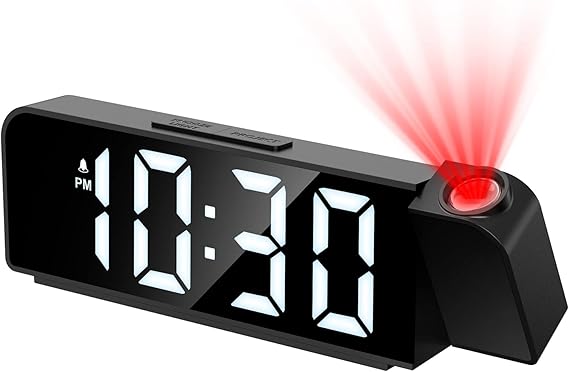 AMIR Projection Alarm Clock for Bedroom Ceiling, Projection Clock with 7.9" Large Display,4 Level Brightness, 12/24H, USB Charger, Snooze, Night Mode, Projection Alarm Clock for Kids, Heavy Sleepers
