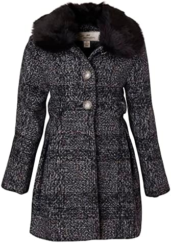 Cremson Girl Wool Look Winter Princess Bow Dress Pea Coat Jacket Faux Fur Collar